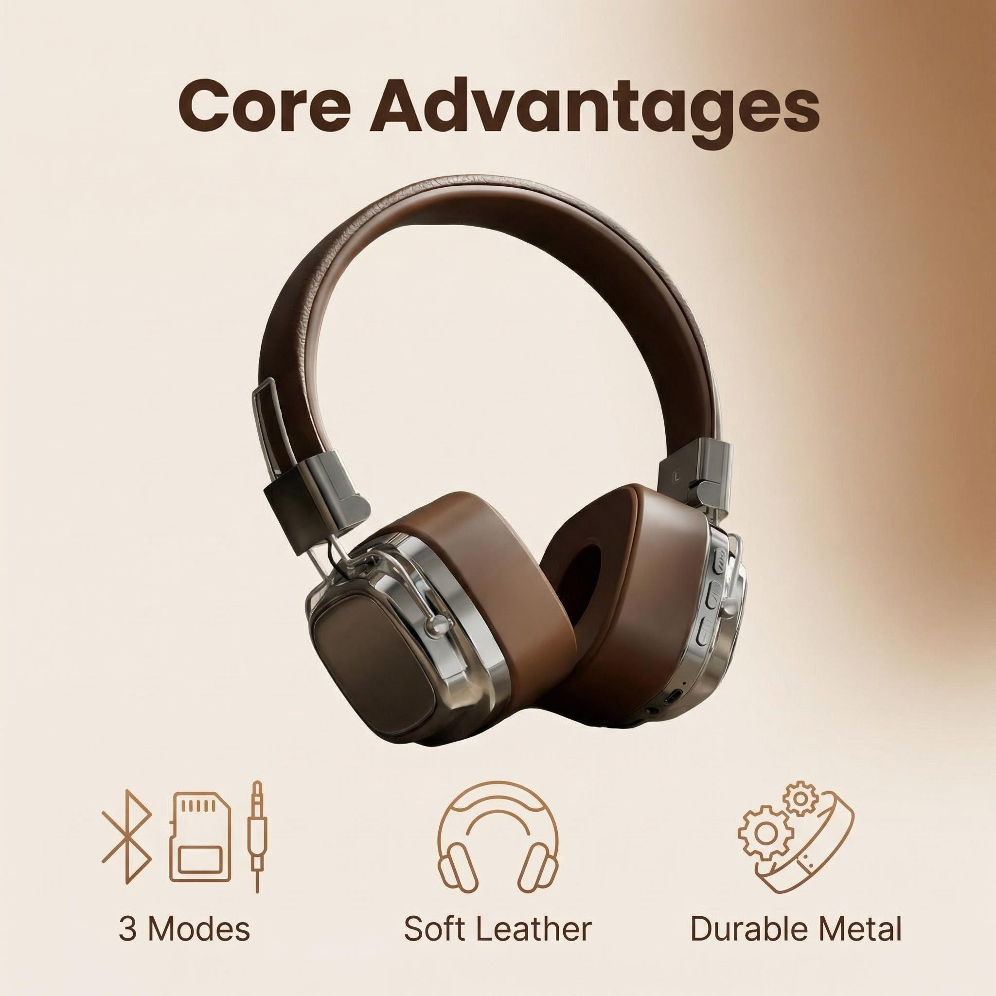 Retro Gaming Phone - Retro lederen over-ear hoofdtelefoon Draadloos Bluetooth